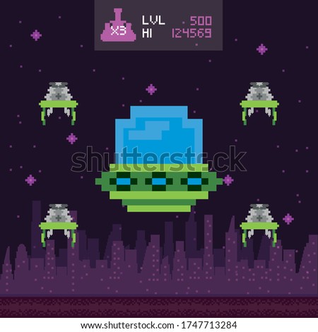 retro video game space pixelated scene vector illustration design