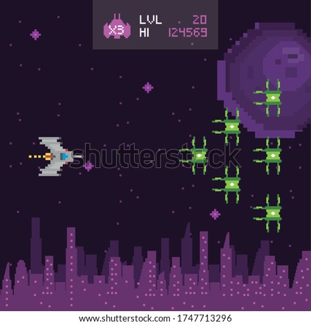retro video game space pixelated scene vector illustration design