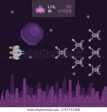 retro video game space pixelated scene vector illustration design