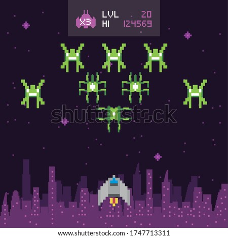 retro video game space pixelated scene vector illustration design