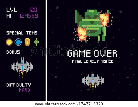 retro video game space pixelated scenes vector illustration design