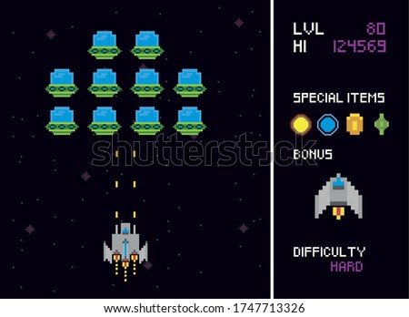 retro video game space pixelated scenes vector illustration design