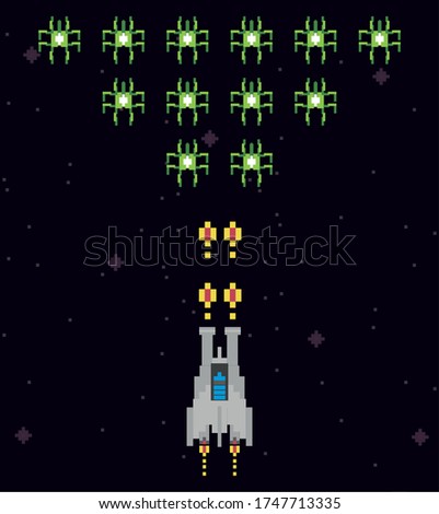 retro video game space pixelated scene vector illustration design