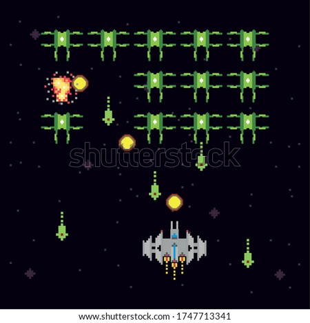 retro video game space pixelated scene vector illustration design