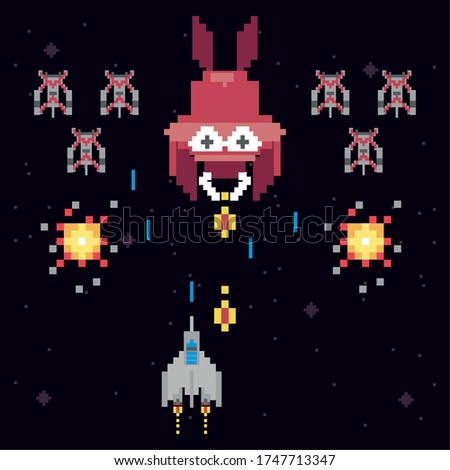 retro video game space pixelated scene vector illustration design