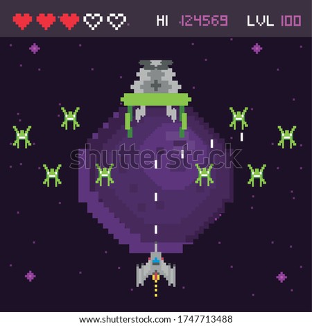retro video game space pixelated scene vector illustration design