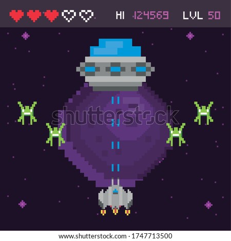retro video game space pixelated scene vector illustration design