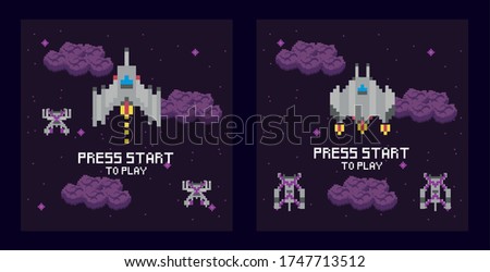 retro video game space pixelated scenes vector illustration design