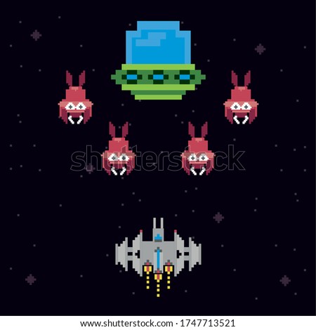 retro video game space pixelated scene vector illustration design