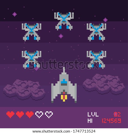 retro video game space pixelated scene vector illustration design