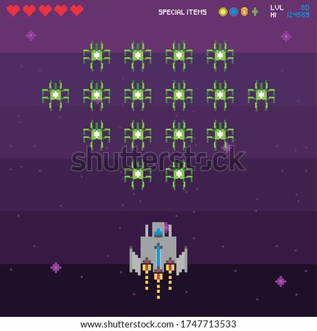 retro video game space pixelated scene vector illustration design