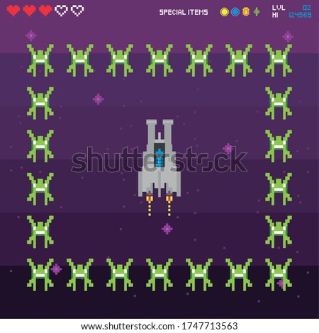 retro video game space pixelated scene vector illustration design