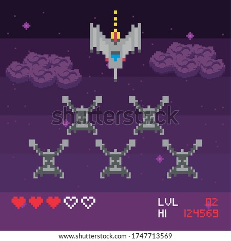 retro video game space pixelated scene vector illustration design