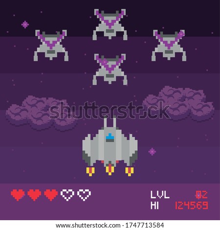 retro video game space pixelated scene vector illustration design