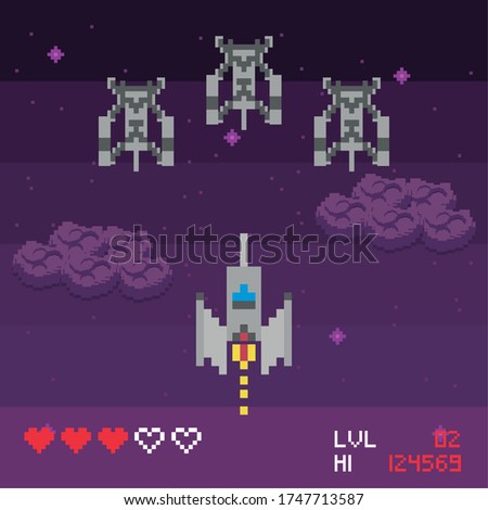 retro video game space pixelated scene vector illustration design