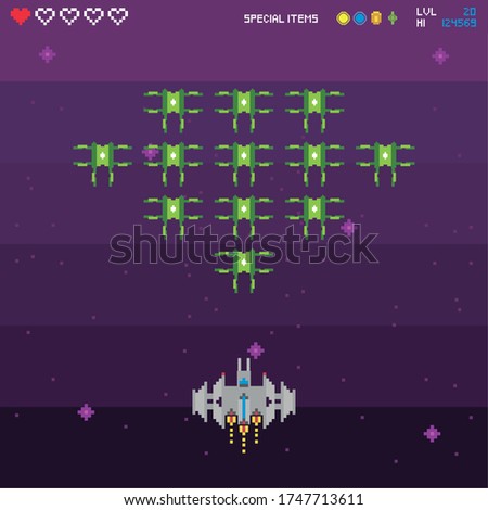 retro video game space pixelated scene vector illustration design