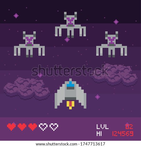 retro video game space pixelated scene vector illustration design