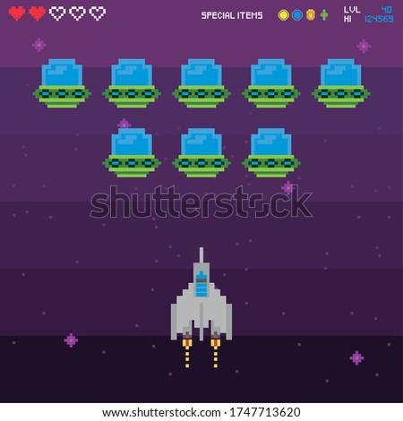 retro video game space pixelated scene vector illustration design