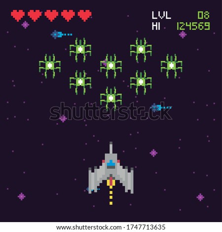 retro video game space pixelated scene vector illustration design