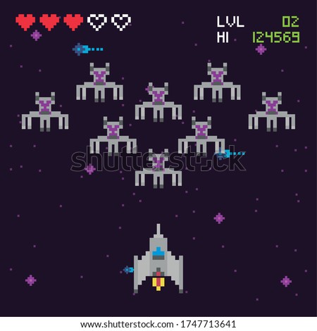retro video game space pixelated scene vector illustration design