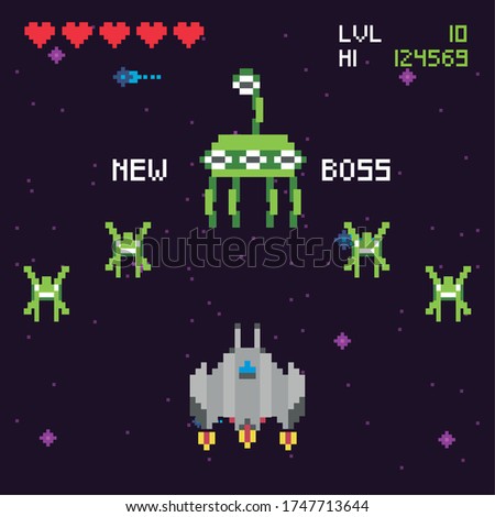 retro video game space pixelated scene vector illustration design