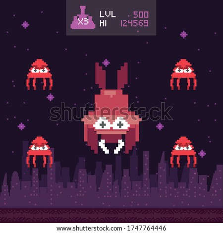 retro video game space pixelated scene vector illustration design