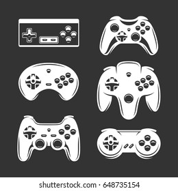 Retro video games joystick set. Gamepad design elements for prints, posters, t-shirt design. Vector vintage illustration.