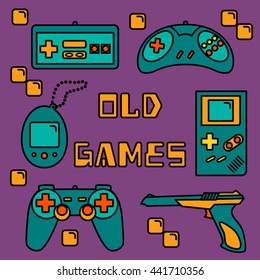 Retro video games. Vector icon set.