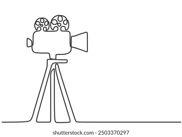 Retro Video Recorder Continuous Line Drawing. Vintage Cinema Equipment Design