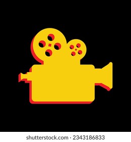 Retro video recording camera sign. 3D Extruded Yellow Icon with Red Sides a Black background. Illustration.