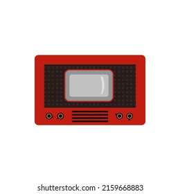 Retro video and sound receiver or first television device for signal TV transmission and radio broadcasting, flat vector illustration isolated on white background.