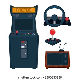 Retro videogame  arcade equipment collection set