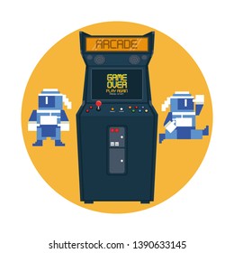 Retro videogame  arcade machine round frame