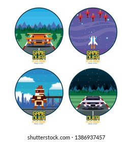 Retro videogame  arcade set round frame