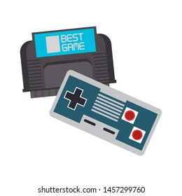 Retro videogame cassette and gamepad isolated vector illustration graphic design