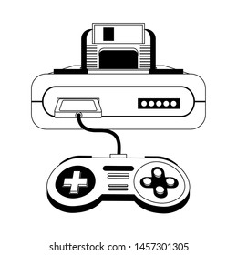 Retro videogame console with cassette and gamepad vector illustration graphic design