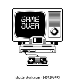 Retro videogame console with gamepad connected to television vector illustration graphic design