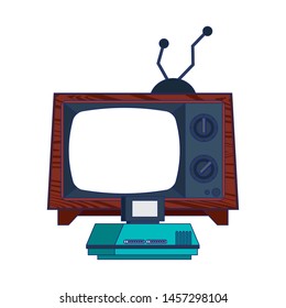 Retro videogame console with old television vector illustration graphic design