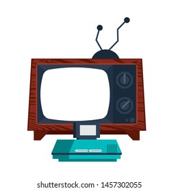 Retro videogame console with old television vector illustration graphic design
