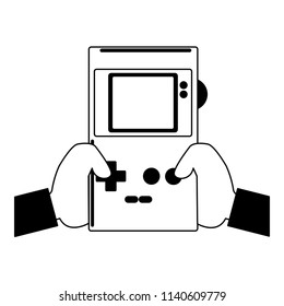 Retro videogame console portable in black and white