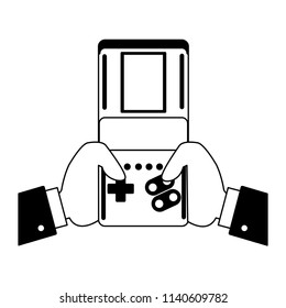 Retro videogame console portable in black and white