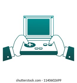 Retro videogame console portable blue lines