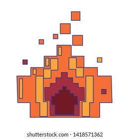 Retro videogame fire pixelated cartoon vector illustration graphic design