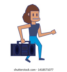 Retro videogame pixelated man with radio stereo cartoons isolated vector illustration graphic design