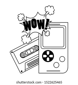 retro videogame portable and cassette over white background, vector illustration