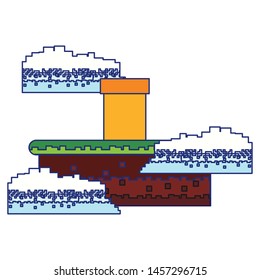 Retro videogame scenery with terrain isolated vector illustration graphic design