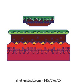 Retro videogame scenery with terrain isolated vector illustration graphic design