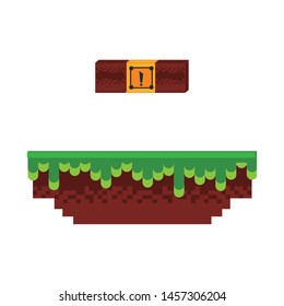 Retro videogame scenery with terrain isolated vector illustration graphic design