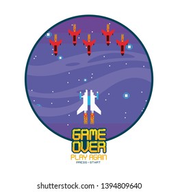 Retro videogame screen arcade background card round frame