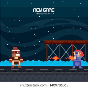 Retro videogame  screen arcade background card action adventure platformer character vector illustration graphic design